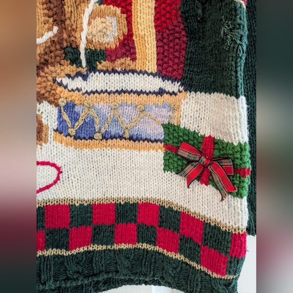 Vintage Fashion Bug Green Holiday Ugly Christmas Sweater Teddy Bear Size Large - Picture 11 of 15